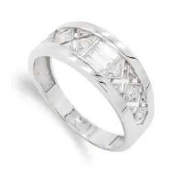 Sortija oro blanco 18k mujer circonitas combinadas formas lisa