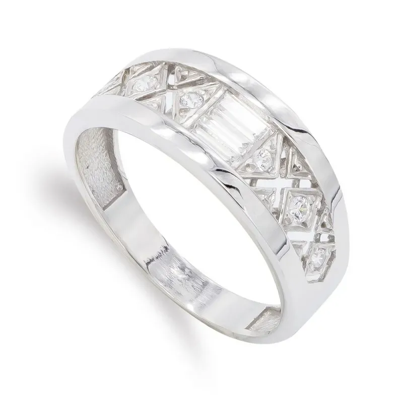 Sortija oro blanco 18k mujer circonitas combinadas formas lisa