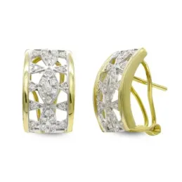 Pendientes oro bicolor 18k mujer calados combinados circonitas omega