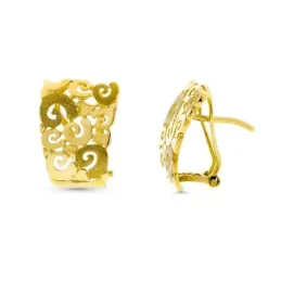 Pendientes oro 18k mujer 18 mm. motivos flores caladas omega