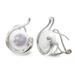 Pendientes oro blanco 18k mujer formas lisas combinadas perla botón 1