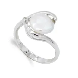 Sortija oro blanco 18k mujer formas combinadas perla centro 9 mm.