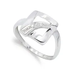 Sortija oro blanco 18k mujer forma cuadrada calada combinada circonit