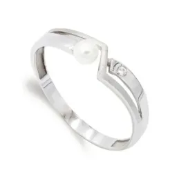Sortija oro blanco 18k mujer perla combinada circonita lisa