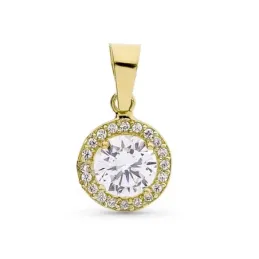 Colgante oro 18k mujer redondo circonita centro 7 mm.