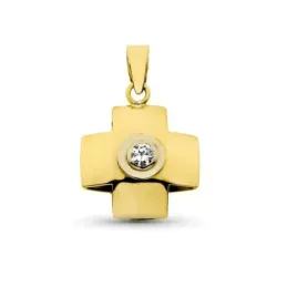 Cruz colgante oro 18k mujer 18 mm. lisa combinada circonita centro