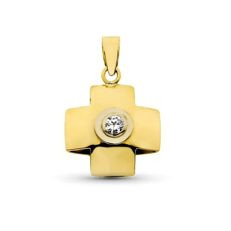 Cruz colgante oro 18k mujer 18 mm. lisa combinada circonita centro