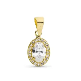 Colgante oro 18k mujer 10 mm. forma ovalada circonita centro combinad