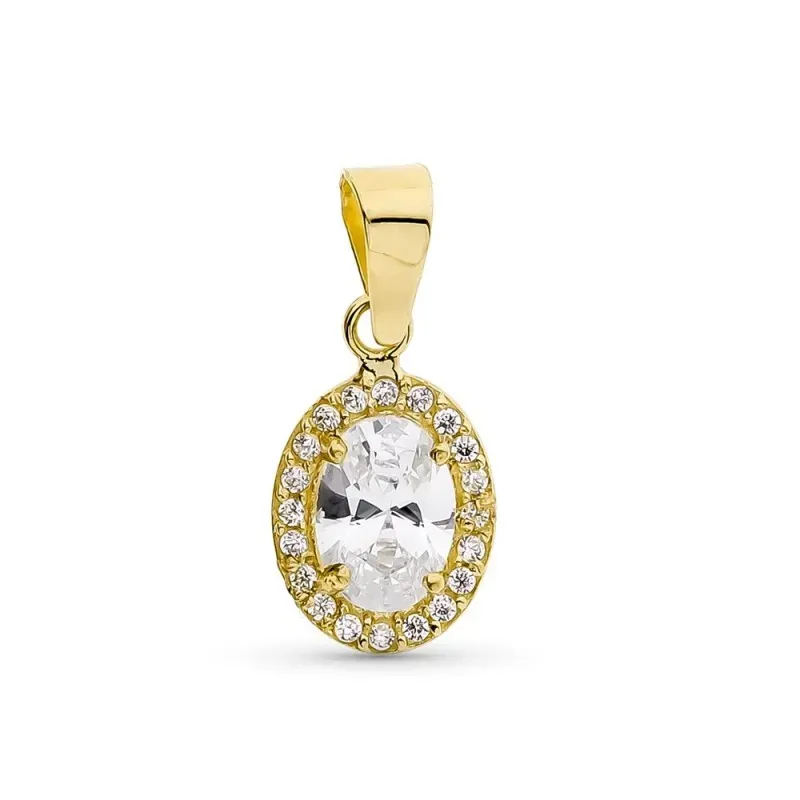 Colgante oro 18k mujer 10 mm. forma ovalada circonita centro combinad