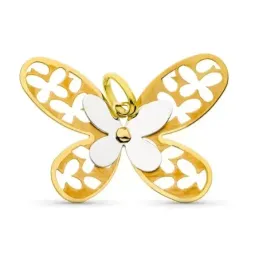 Colgante oro bicolor 18k mujer mariposa formas caladas combinada