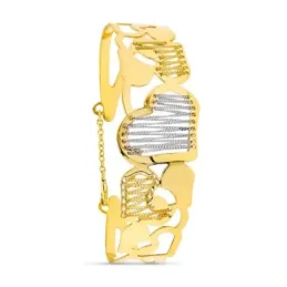 Brazalete pulsera oro bicolor 18k mujer corazones combinados cadenas