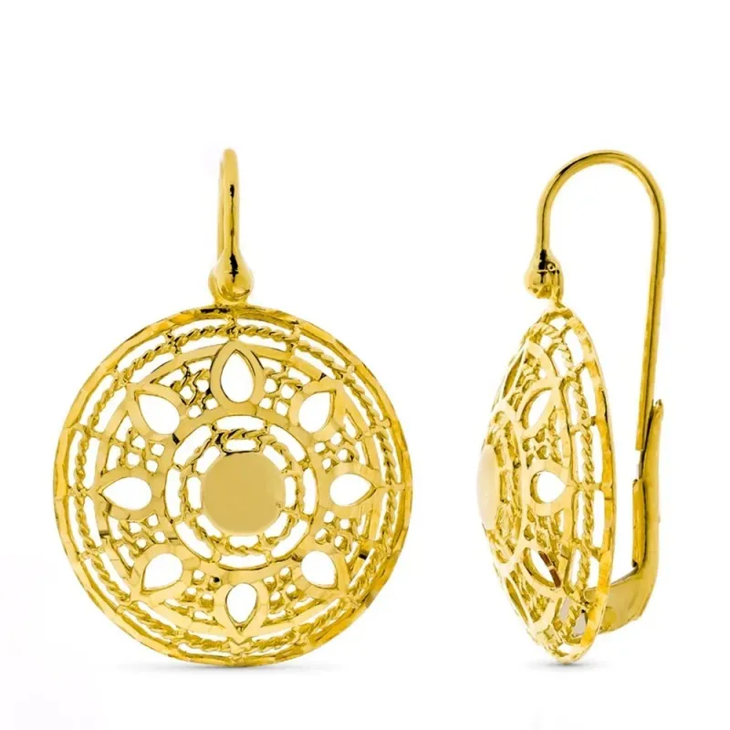 Pendientes oro 18k mujer largos redondos calados formas combinadas