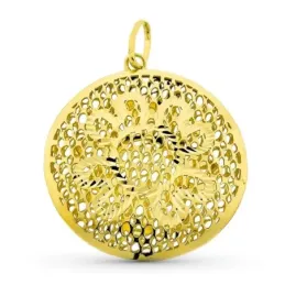 Colgante oro 18k mujer 38 mm. círculo calado forma flor centro