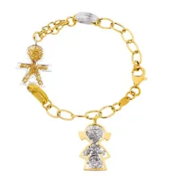 Pulsera oro bicolor 18k mujer formas niño niña combinadas eslabones m