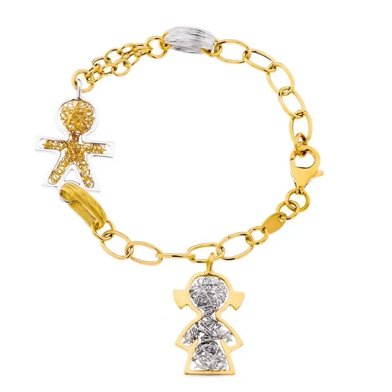 Pulsera oro bicolor 18k mujer formas niño niña combinadas eslabones m