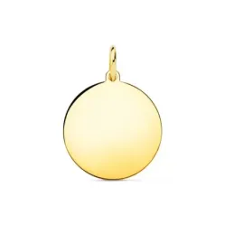 Colgante oro 18k disco 16 mm. redondo brillo liso
