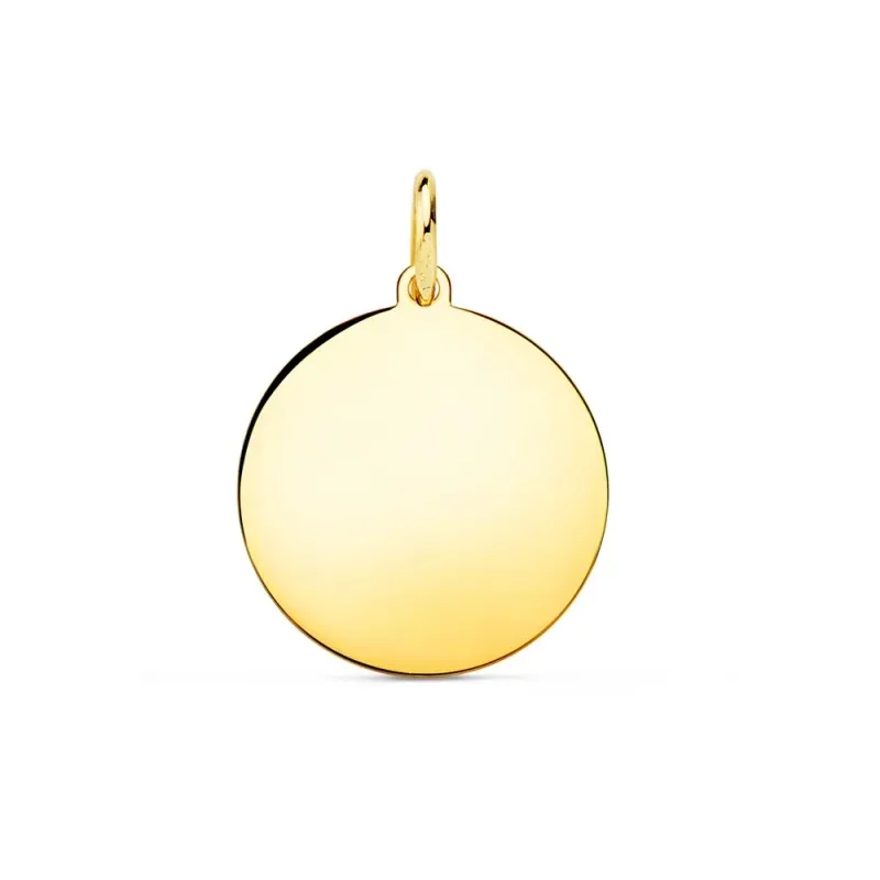 Colgante oro 18k disco 16 mm. redondo brillo liso