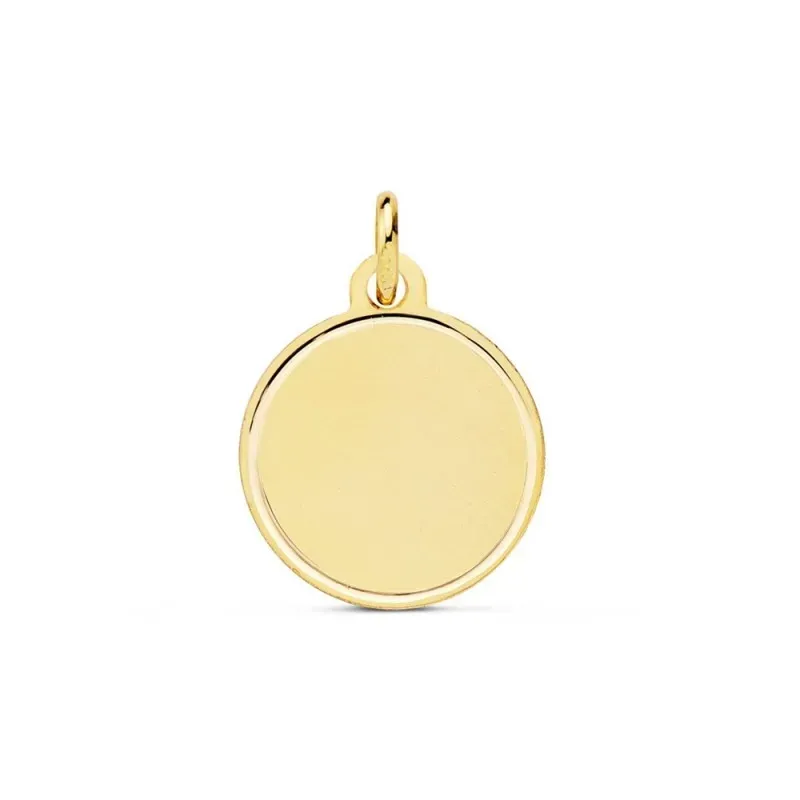 Colgante oro 18k disco 14 mm. liso borde bisel brillo