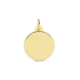 Colgante oro 18k disco 14 mm. redondo mate liso borde bisel