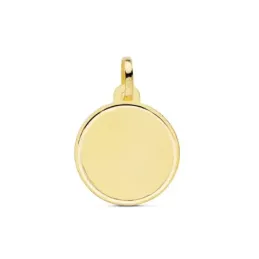 Colgante oro 18k disco 16 mm. redondo liso mate borde bisel