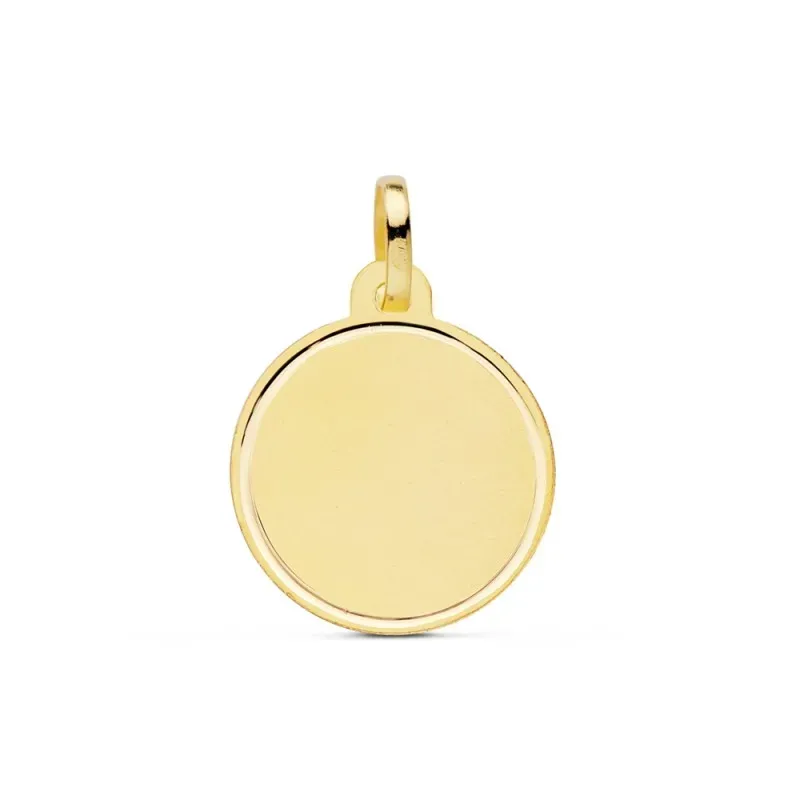 Colgante oro 18k disco 16 mm. redondo liso mate borde bisel