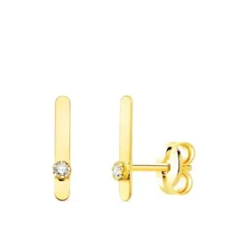 Pendientes oro 18k mujer 10 mm. trepadores barra lisa circonita centr