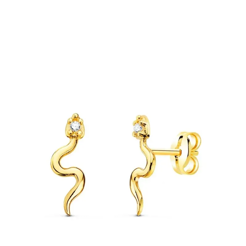 Pendientes oro 18k mujer 12 mm. forma serpiente circonita presión