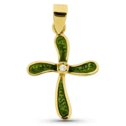 Cruz colgante oro 18k mujer 21 mm. esmaltada circonita centro