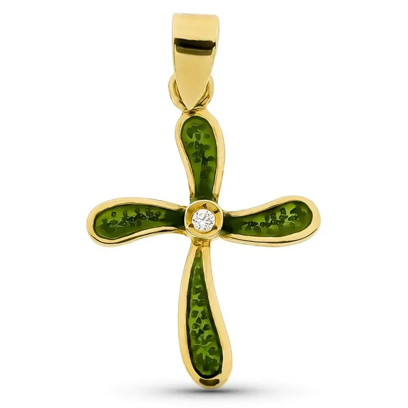 Cruz colgante oro 18k mujer 21 mm. esmaltada circonita centro