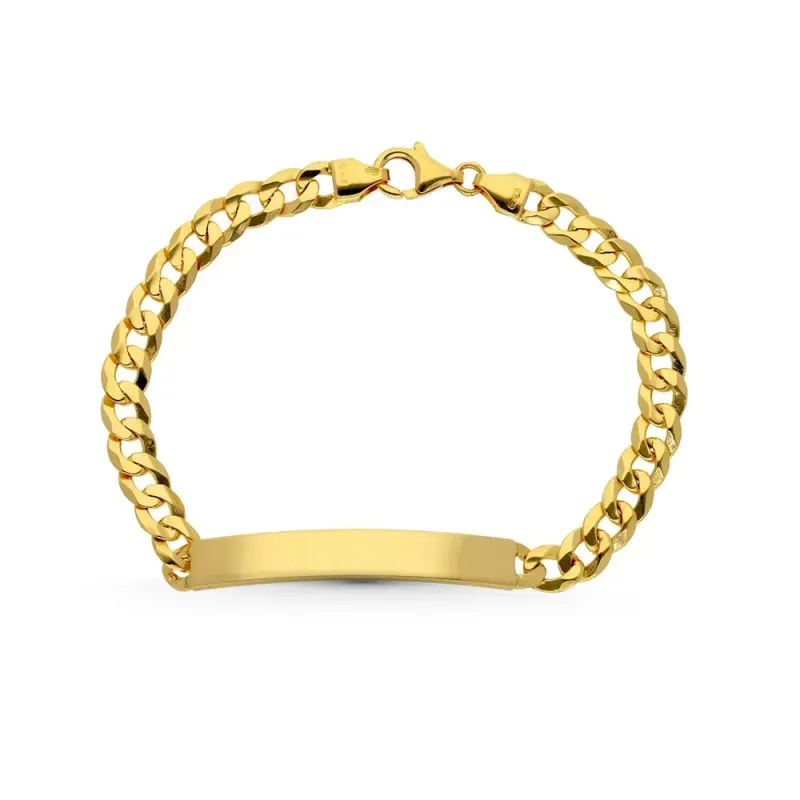Esclava oro 18k hombre 21 cm. barbada maciza chapa lisa mosquetón