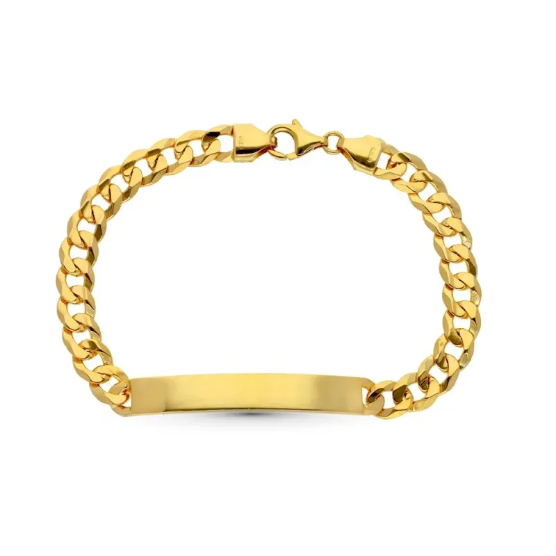 Esclava oro 18k hombre 21 cm. barbada chapa lisa maciza mosquetón