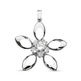 Colgante oro blanco 18k mujer 30 mm. flor calada circonita centro
