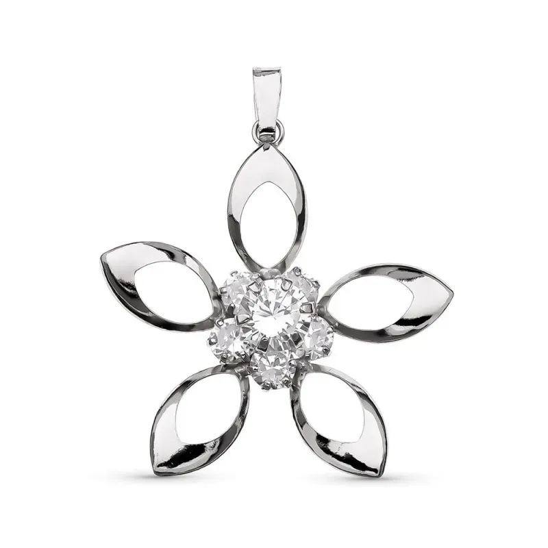 Colgante oro blanco 18k mujer 30 mm. flor calada circonita centro
