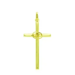 Cruz colgante oro 18k unisex 31 mm. hueca lisa dos alianzas centro