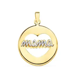 Colgante oro bicolor 18k mujer 18 mm. redondo corazón calado centro i