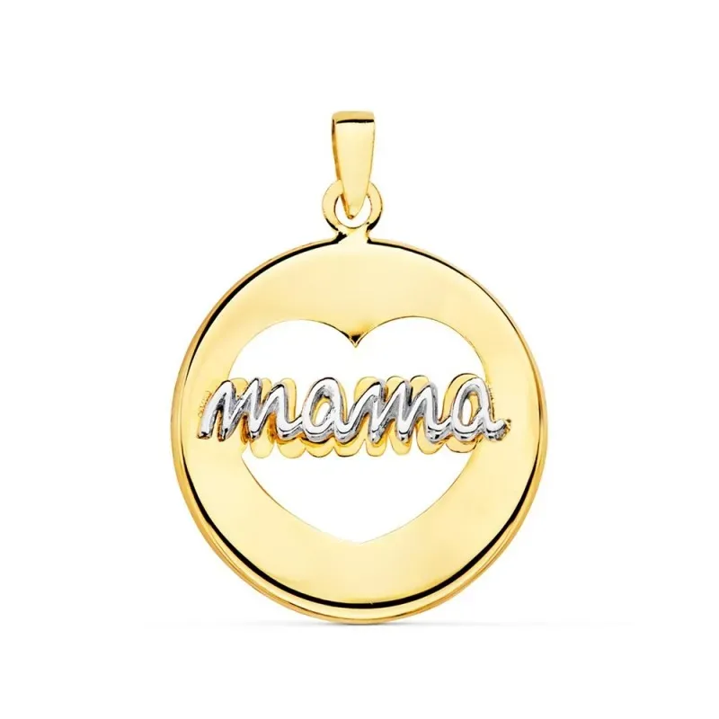 Colgante oro bicolor 18k mujer 18 mm. redondo corazón calado centro i