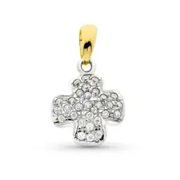 Cruz colgante oro bicolor 18k mujer 16 mm. circonitas combinada lisa