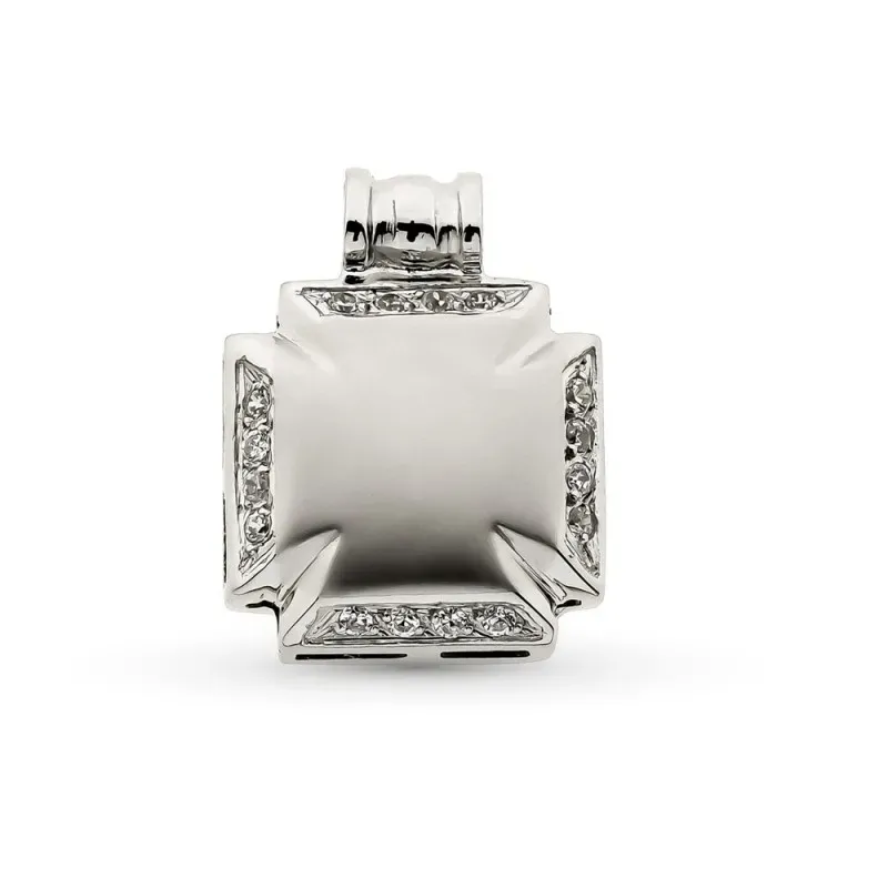 Cruz colgante oro blanco 18k mujer 16 mm. lisa hueca circonitas borde