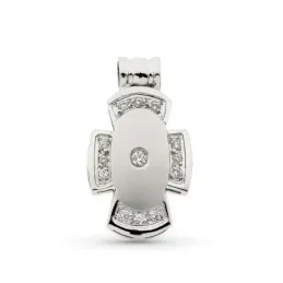 Cruz colgante oro blanco 18k mujer 21 mm. circonitas bordes centro co