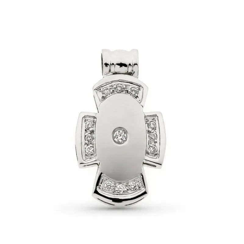Cruz colgante oro blanco 18k mujer 21 mm. circonitas bordes centro co