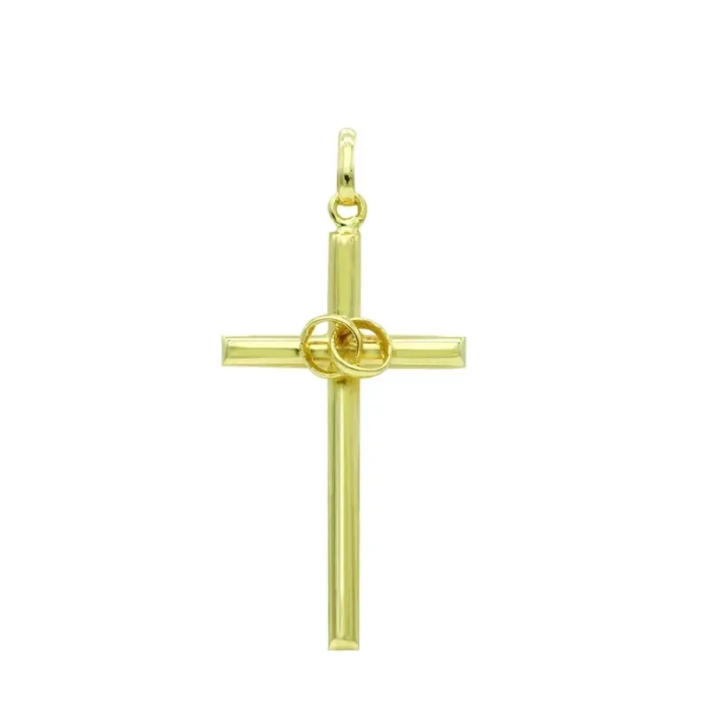 Cruz colgante oro 18k unisex 27 mm. lisa alianzas centro hueca