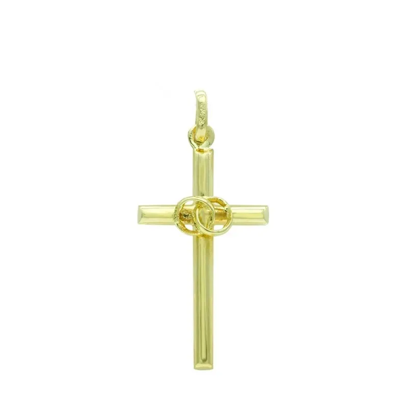 Cruz colgante oro 18k unisex 23 mm. hueca lisa alianzas centro