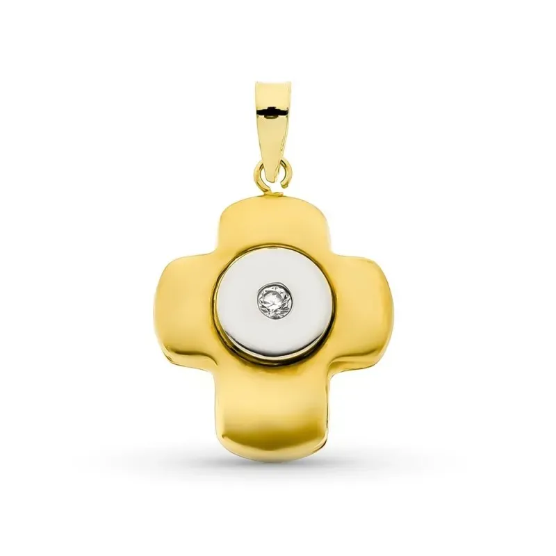 Cruz oro bicolor 18k mujer 231 mm. circonita centro combinada círculo