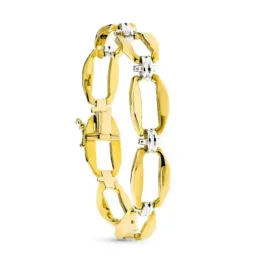 Pulsera oro bicolor 18k mujer eslabones rectangulares calados combina