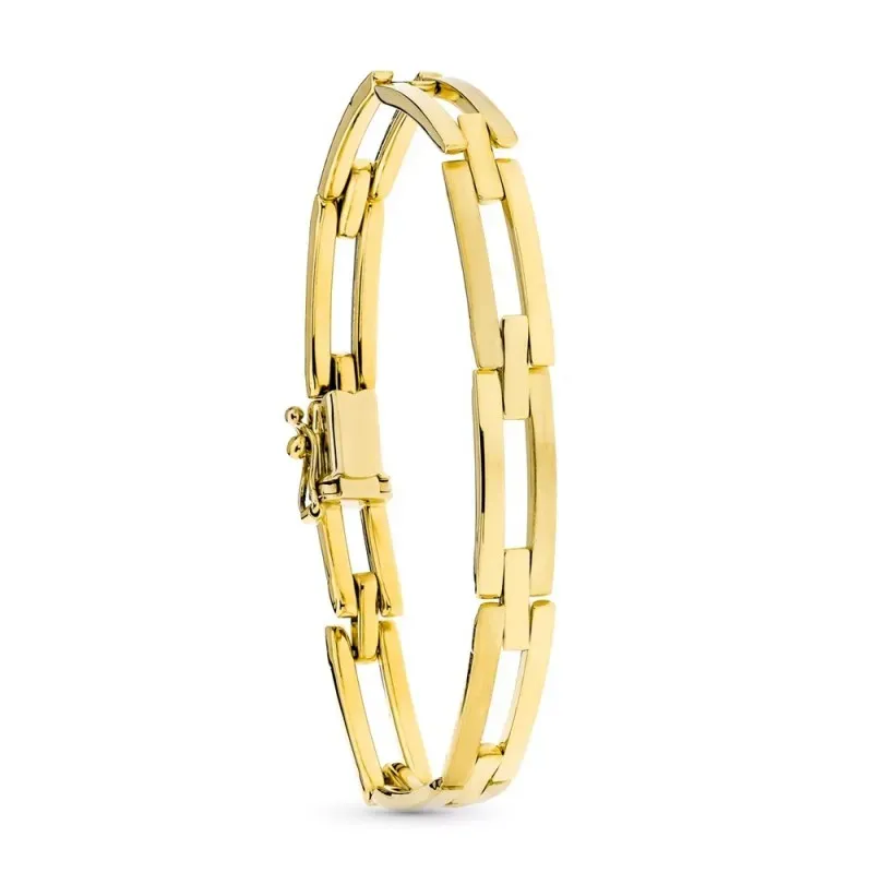 Pulsera oro 18k mujer eslabones rectangulares calados mate brillo