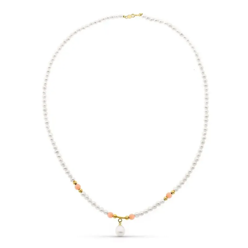 Gargantilla oro 18k mujer perlas concha natural comibinadas rosa