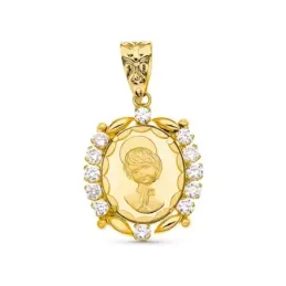Medalla oro 18k comunión 19 mm. detalle centro combinado circonitas