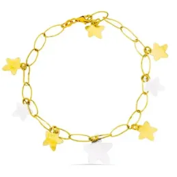 Pulsera oro bicolor 18k mujer eslabones combinados estrellas colgante