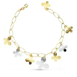 Pulsera oro bicolor 18k mujer 21 cm. eslabones huecos combinados mari