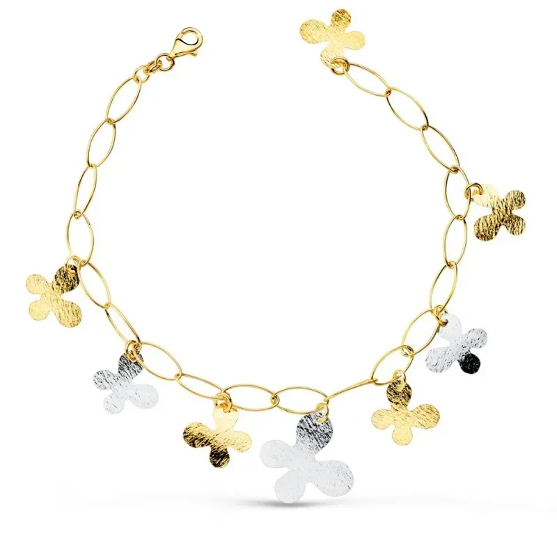 Pulsera oro bicolor 18k mujer 21 cm. eslabones huecos combinados mari